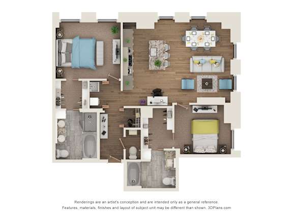 2 bed 2.5 bathC2P Floor Plan at Sky Central, Cincinnati, 45202