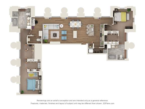 2 bed 2.5 bathC6P Floor Plan at Sky Central, Cincinnati Ohio