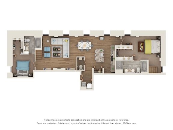 2 bed 2.5 bathC7P Floor Plan at Sky Central, Cincinnati, OH