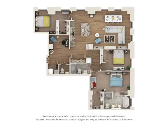 3 bed 2 bath D2P Floor Plan at Sky Central, Cincinnati, OH