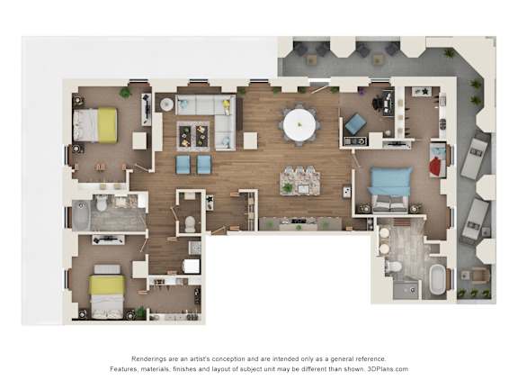 3 bed 2 bath D3P Floor Plan at Sky Central, Ohio, 45202