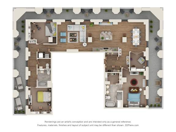 3 bed 2 bath D4P Floor Plan at Sky Central, Cincinnati, OH 45202
