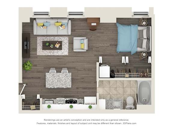 Studio S3 Floor Plan at Sky Central, Cincinnati Ohio