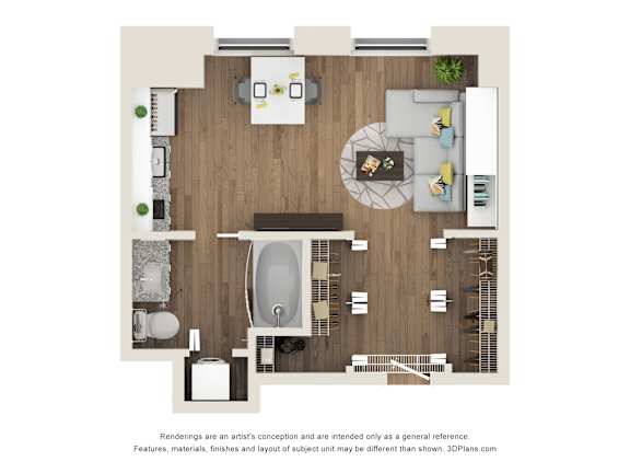 Studio N Floor Plan at Sky Central, Cincinnati, 45202