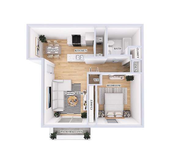 A floor plan of a house with a living room, dining room, kitchen, bath, and closet.