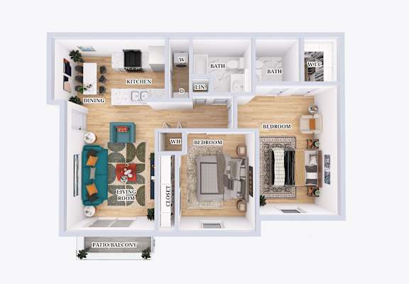 A diagram of a house layout with labeled rooms.