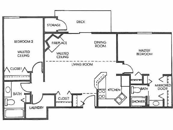 A floor plan of a house with labeled rooms such as Bedroom 2, Dining Room, Kitchen, and Bath.