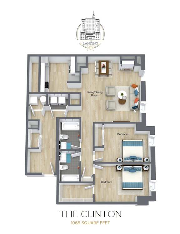 A floor plan of a property named The Clinton with a total area of 1065 square feet.