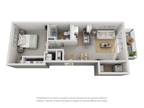 1 Bed Floorplan at College Park, Columbus, 43209