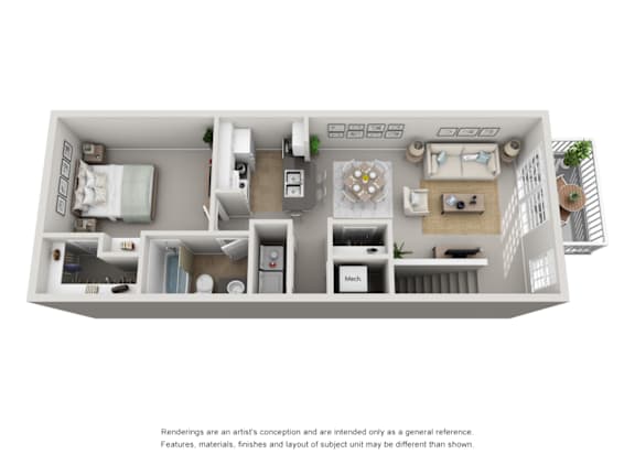 1 Bedroom 1 Bath Floorplan at College Park, Columbus