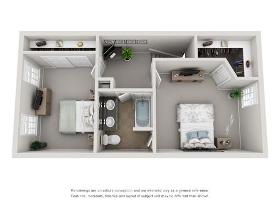 2 Bedroom 1.5 Bathroom Floorplan at College Park, Columbus, OH
