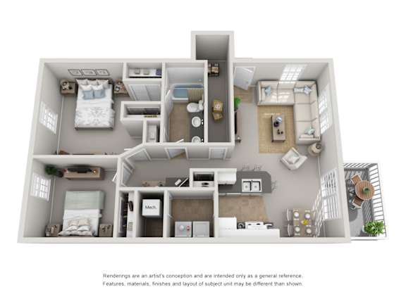 2 Bed 1 Bath Floorplan at College Park, Columbus, 43209
