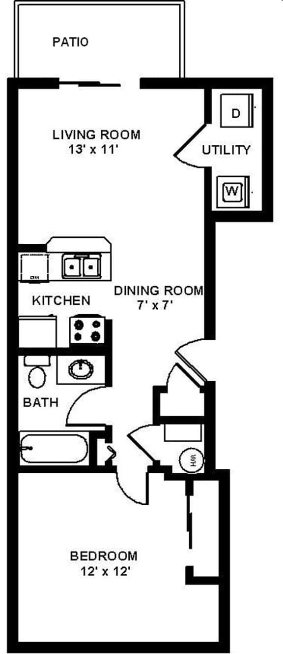 1 Bed 1 Bath Floorplan at College Park, Ohio