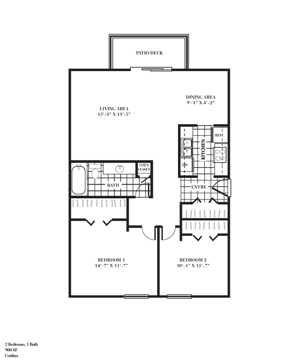 a floor plan of a 1 bedroom apartment at the biltmore apartments in dallas,at Summit at Keystone, Indianapolis