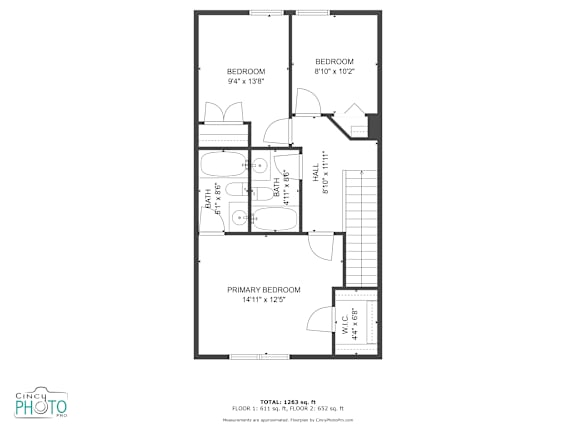 A floor plan of a home with two bedrooms and a primary bedroom.