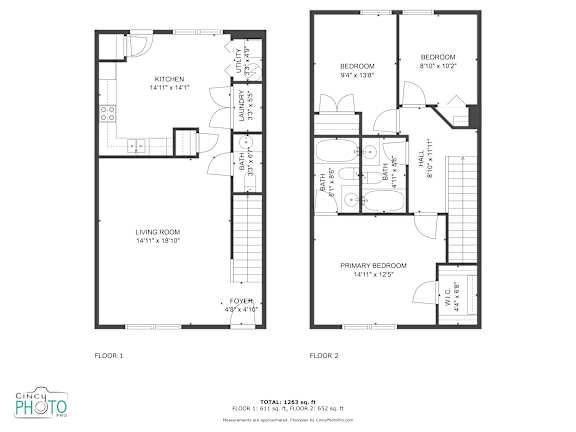 A floor plan of a two-story home with two bedrooms and a living area.