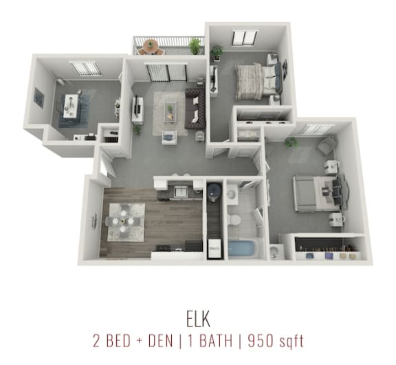 Floor Plan  Elk 950 Sq. Ft. Floor Plan at Deerfield Crossing Apartments, Lebanon