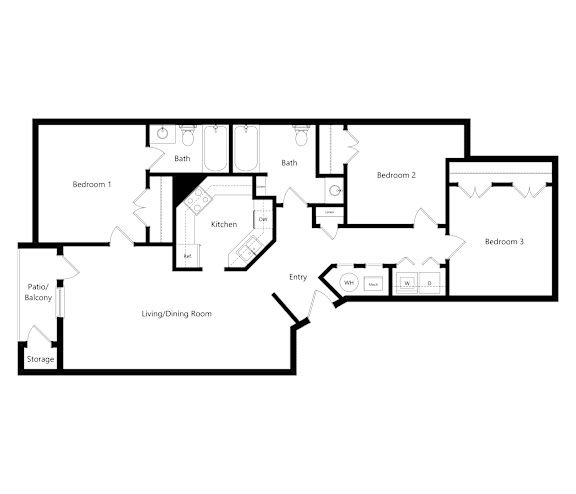 A black and white floor plan of a house with labeled rooms.