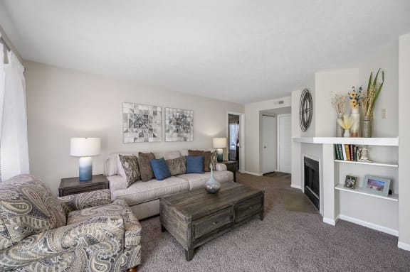 a living room with a couch and a coffee table