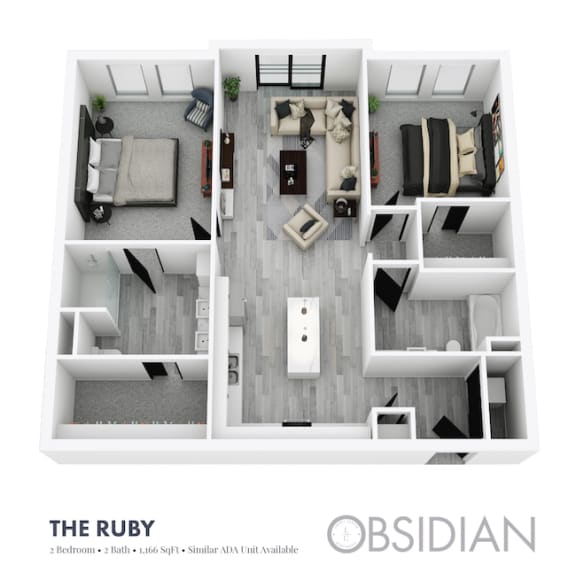 a 2 bedroom floor plan  theobald  980 sq ft