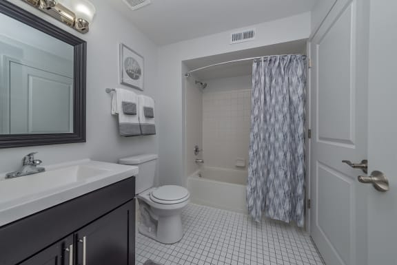 a bathroom with a shower and a toilet and a sink
