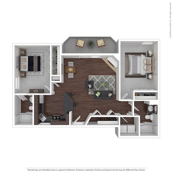 A floor plan of a house with a living room, kitchen, and two bedrooms.