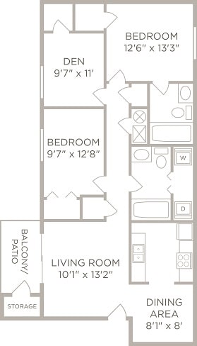 2 Bedroom 2 Bathroom Floor Plan at Galbraith Pointe Apartments and Townhomes*, Ohio, 45231