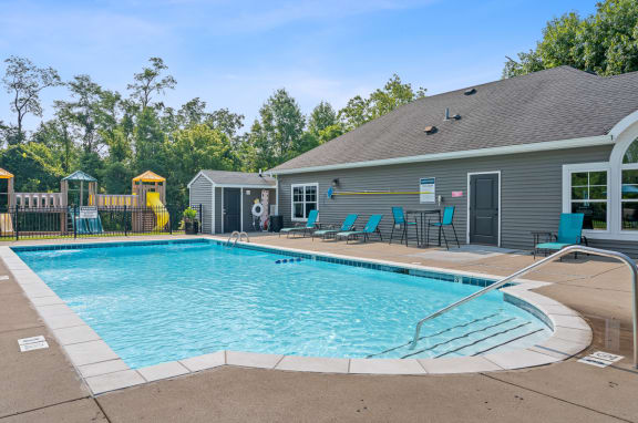 Resort style swimming pool is in front of our apartments with chairs and a house at Galbraith Pointe Apartments and Townhomes*, Ohio, 45231
