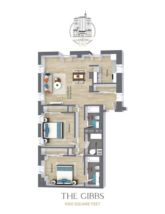 A floor plan of a property called The Gibbs, which is 1060 square feet.