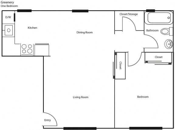 Floor Plan  1 Bedroom Floor Plan at Cincinnati Premier Living*, Cincinnati, OH