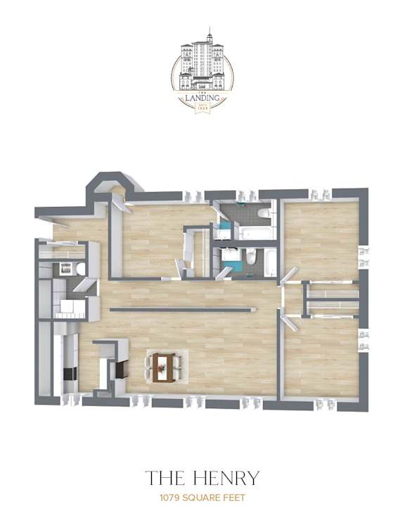 Floor Plan  A floor plan of a property named The Henry with a total area of 1079 square feet.