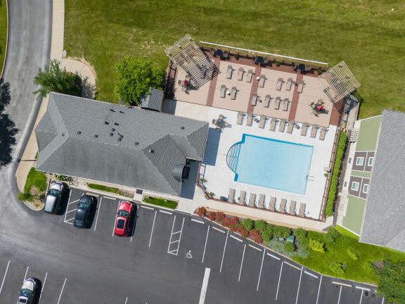 Aerial view of a house with a pool on the roof  at Hilltop Apartments, Ohio