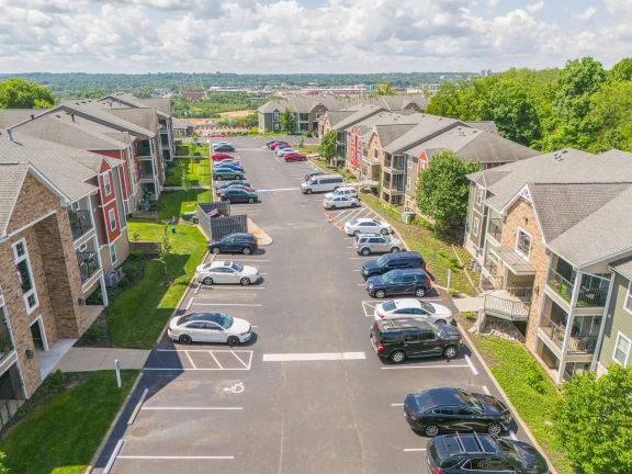 Aerial view of a neighborhood with cars parked on the street  at Hilltop Apartments, Cincinnatii, OH