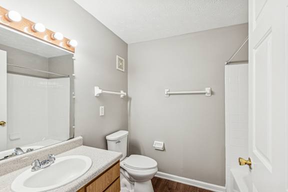 sink with mirror in a bathroom at Waterfront Pointe, Indiana, 46214