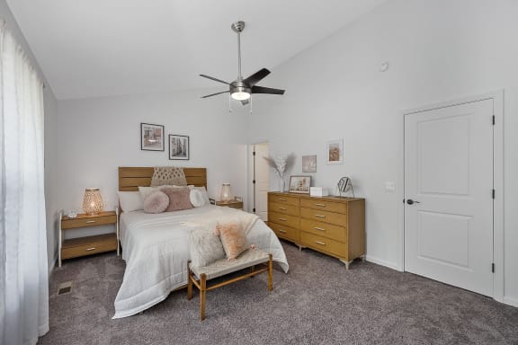 a bedroom with a bed and a ceiling fan at Ivy Hills Living Spaces, Cincinnati, OH, 45244