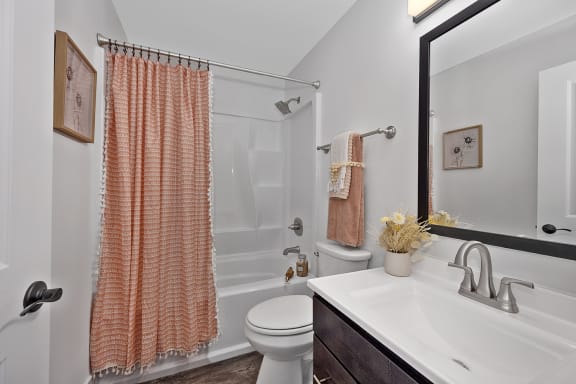 a bathroom with a shower and a sink and a toilet at Ivy Hills Living Spaces, Cincinnati, Ohio