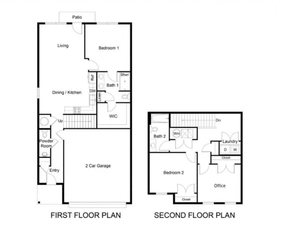 the first and second floor floor plans of a house  at Jackson Run Townhomes, Indiana, 46075