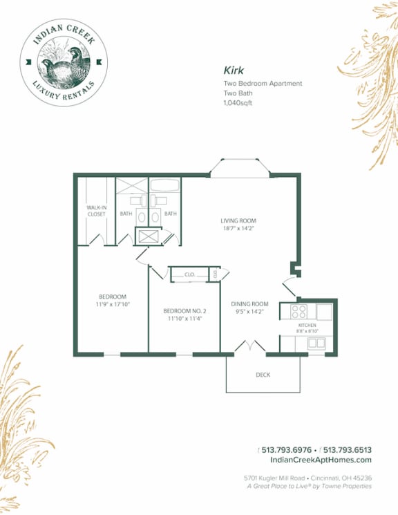 2 Bedroom 2 Bathroom Floor Plan 2 Bedroom 2 Bathroom Floor Plan at Indian Creek Apartments, Cincinnati