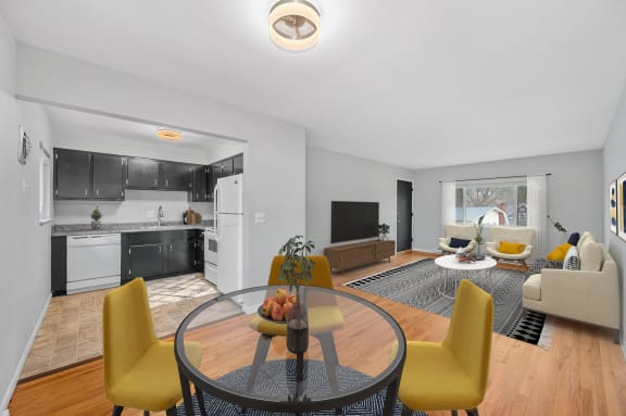 a living room with a glass table and yellow chairs at Cincinnati Premier Living*, Cincinnati, OH, 45213