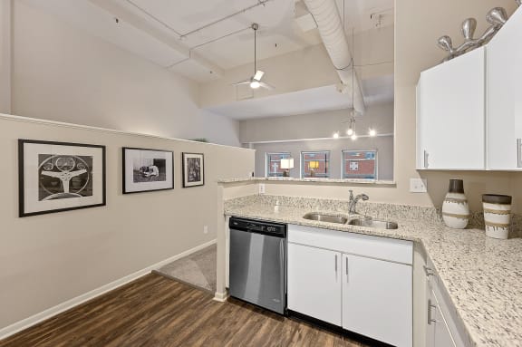 Appliances in the kitchen with cabinets at The Lofts at Shillito Place, Cincinnati, 45202