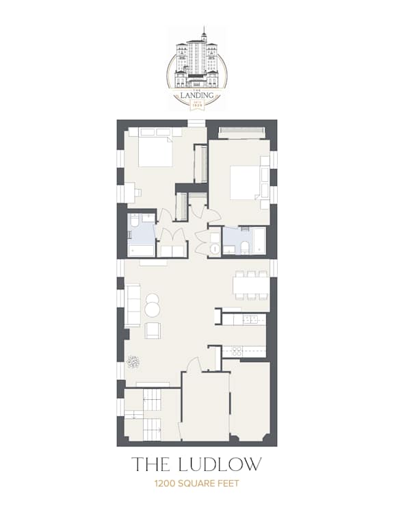 The Ludlow Floor Plan at The Landing Apartments, Dayton, 45402
