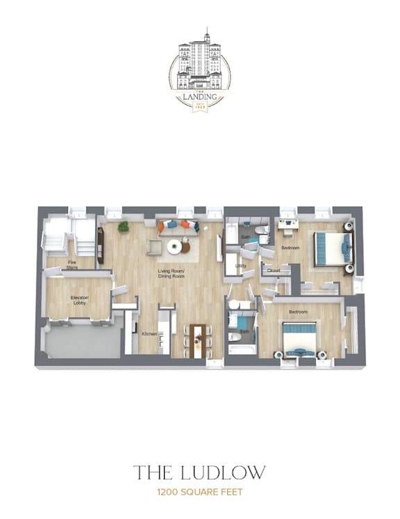 Floor Plan  A floor plan of a property called The Ludlow with 1200 square feet.