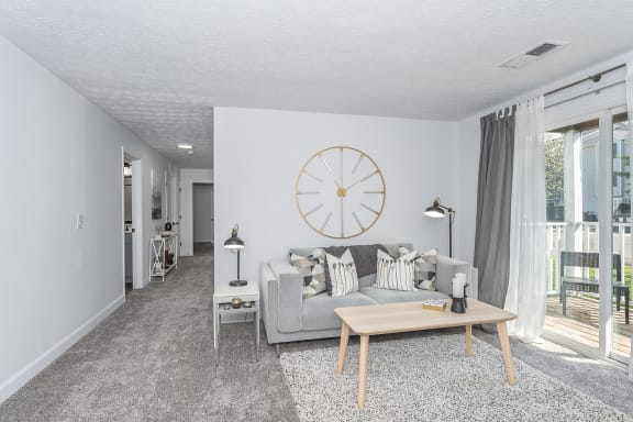 Living Room With Expansive Window at Hilltop Apartments, Ohio