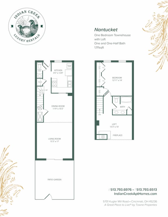 1 Bed 1.5 Bath Floor Plan 1 Bed 1.5 Bath Floor Plan at Indian Creek Apartments, Cincinnati, OH, 45236