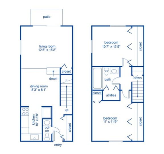 2 Bedrooms A and 1.5  Bathrooms Floor Plans at Merrick Place, Lexington, KY