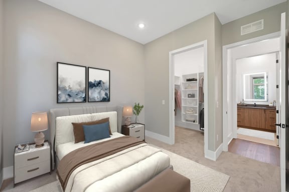 a bedroom with a bed and a closet at Four23/Hoge, Cincinnati, Ohio
