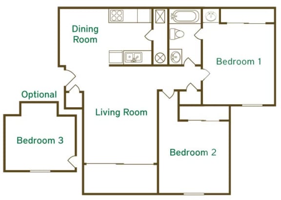 2 Bedroom Floor Plan 2 Bedroom Floor Plan at Timber Glen Apartments, Ohio