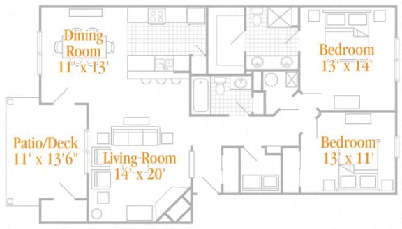 2 bed 2 bath floor plan Dat Four Bridges, Liberty Township