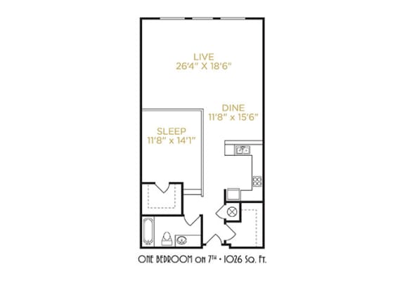 One Bedroom on 7th Floor Plan at The Lofts at Shillito Place, Cincinnati, Ohio