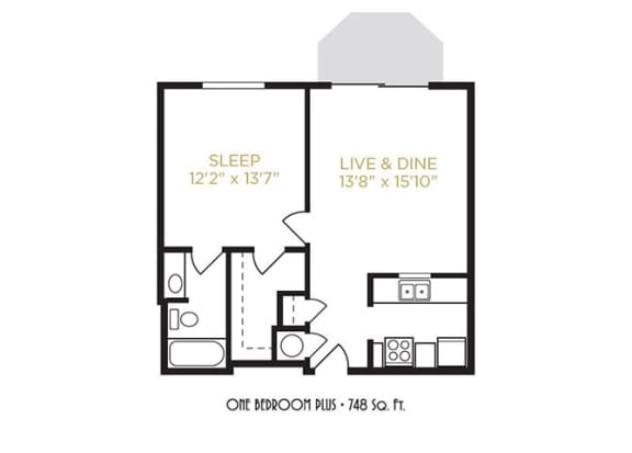 One Bedroom Plus Floor Plan at Gramercy on Garfield, Cincinnati